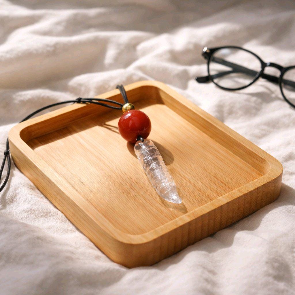 Clear Quartz Necklace Crystal Pen Point Pendant, Red Carnelian Natural Gemstone Chunky Geometric Jewelry, Adjustable Leather Cord