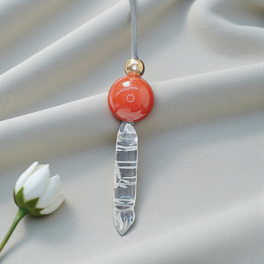 Clear Quartz Necklace Crystal Pen Point Pendant, Red Carnelian Natural Gemstone Chunky Geometric Jewelry, Adjustable Leather Cord