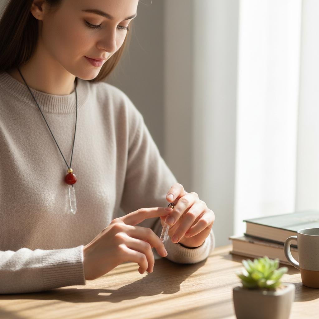 Clear Quartz Necklace Crystal Pen Point Pendant, Red Carnelian Natural Gemstone Chunky Geometric Jewelry, Adjustable Leather Cord