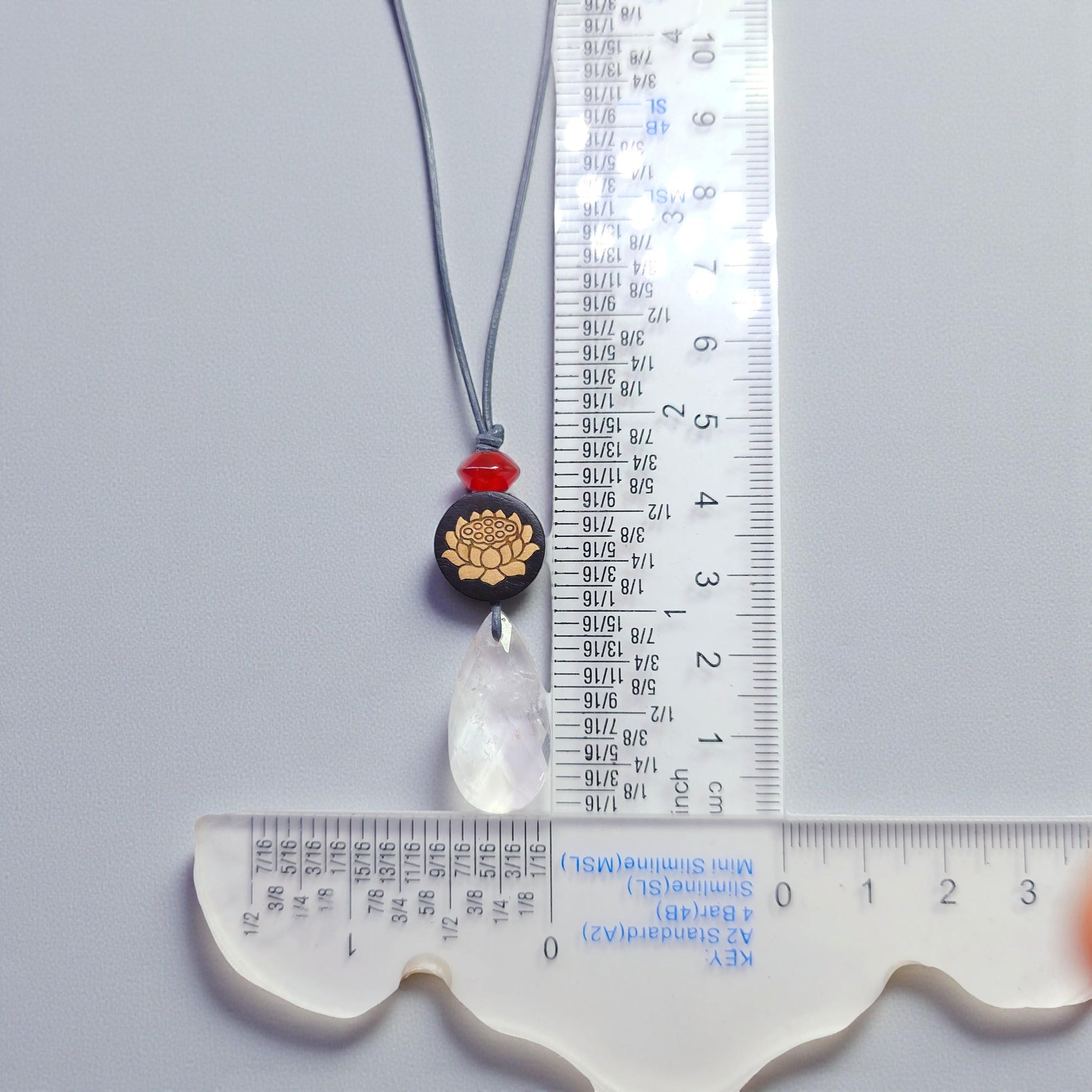 Clear Quartz Lotus Necklace, Chunky 18k Gold Inlaid Zen Crystal Jewelry, Black Sandalwood Spiritual Pendant, Adjustable Leather Cord