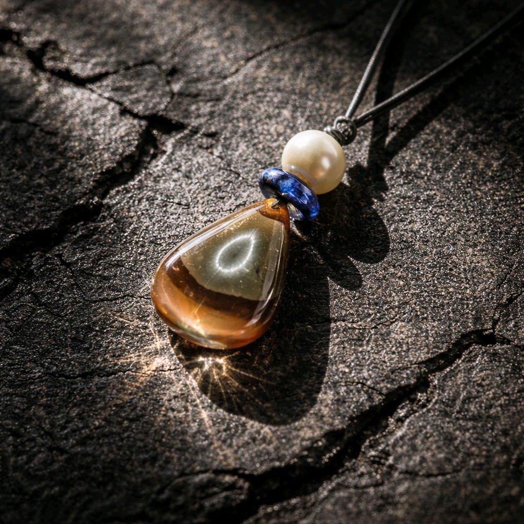 Ocean Jasper Necklace Baroque Pearl Lapis Lazuli Pendant Geometric Chunky Jewelry for Her, Adjustable Leather Cord Birthstone Gift