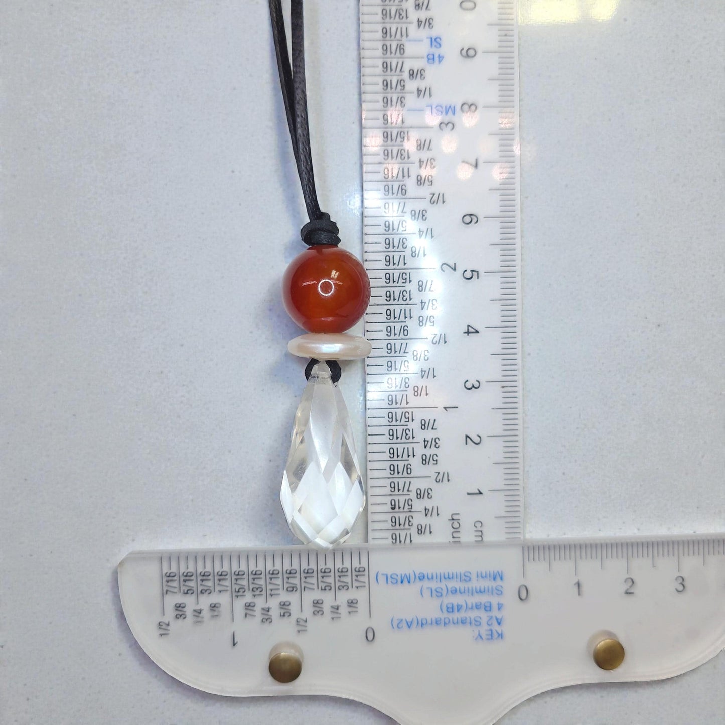 Red Carnelian Necklace Clear Quartz Pendant Geometric Chunky Crystal Jewelry for Men Women, Adjustable Leather Cord Birthstone Gift