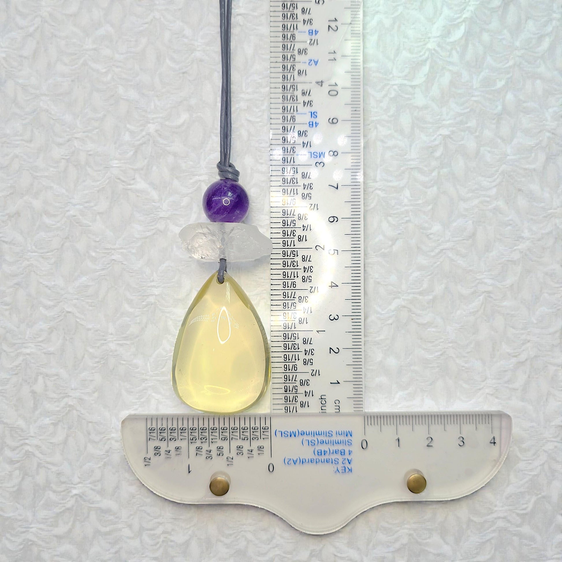 Citrine Necklace Amethyst Quartz Crystal Pendant Geometric Chunky Jewelry for Women Men, Adjustable Leather Cord Birthstone Gift