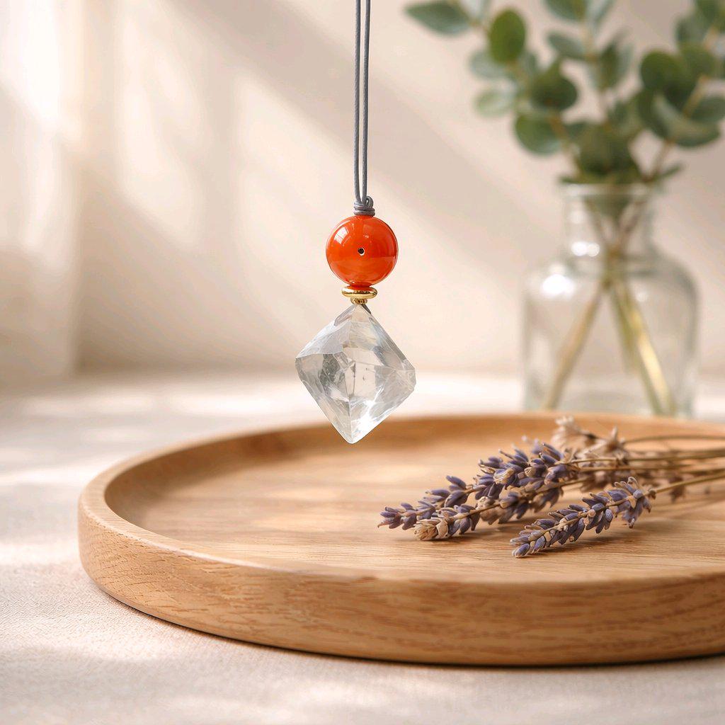 Fluorite Necklace Red Carnelian Pendant Geometric Chunky Crystal Jewelry for Women, Adjustable Leather Cord Birthstone Gift for Her