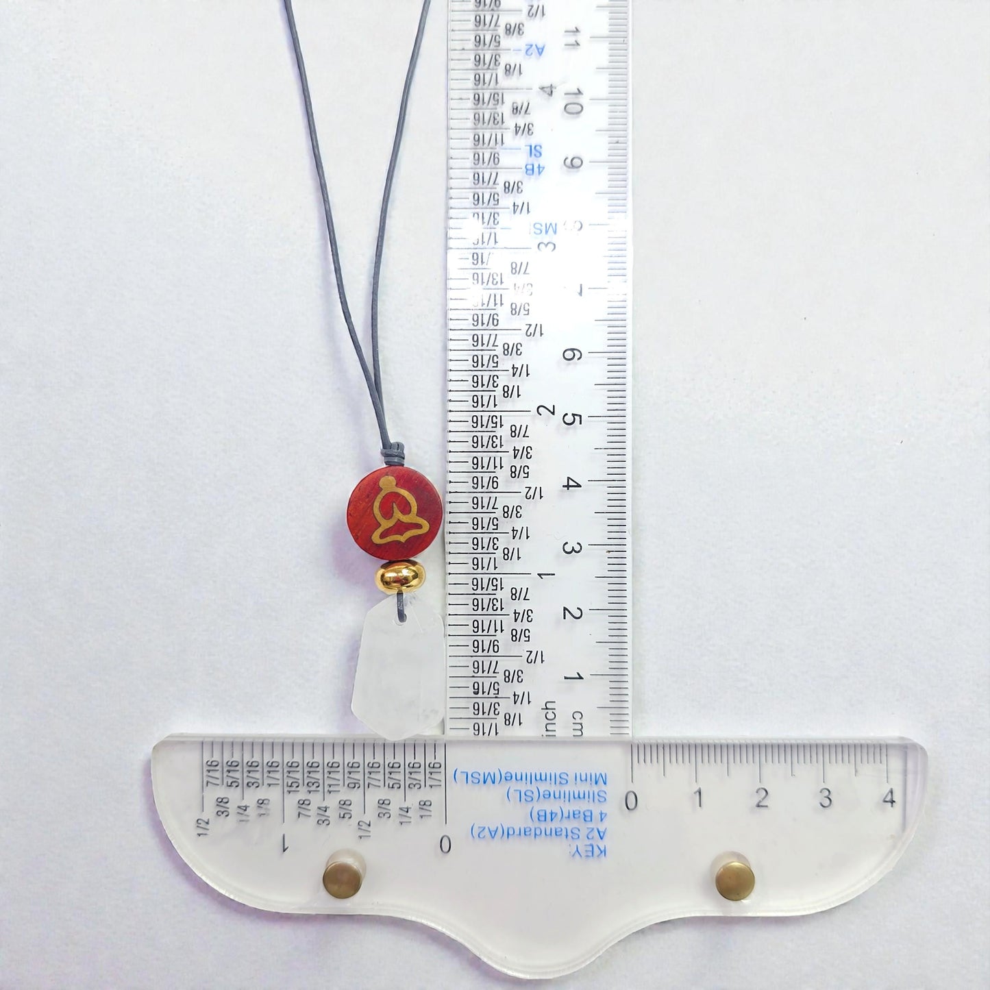 Clear Quartz Necklace Healing Crystal Pendant, Chunky Wood Buddha Geometric Jewelry for Men Women with Adjustable Leather Cord