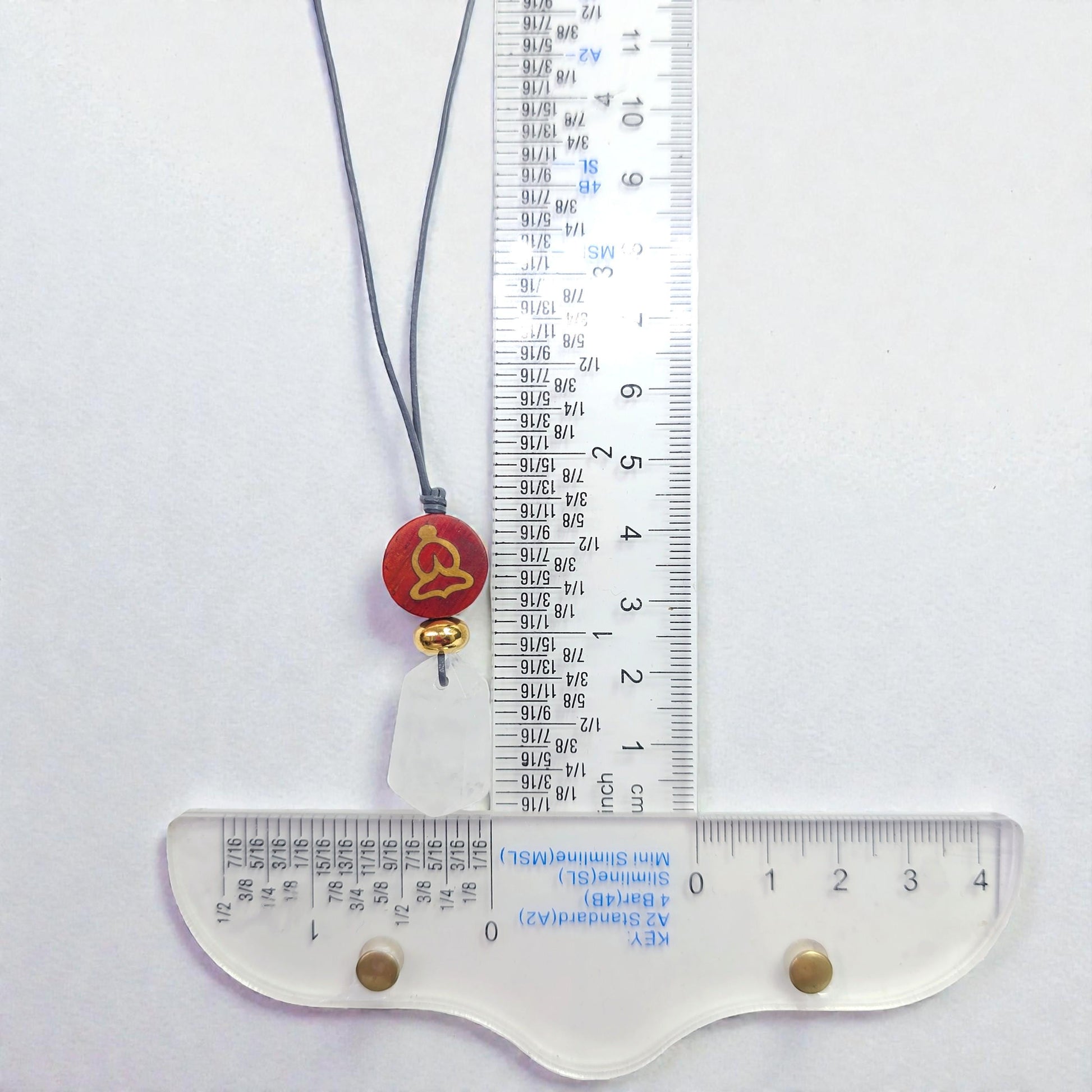 Clear Quartz Necklace Healing Crystal Pendant, Chunky Wood Buddha Geometric Jewelry for Men Women with Adjustable Leather Cord