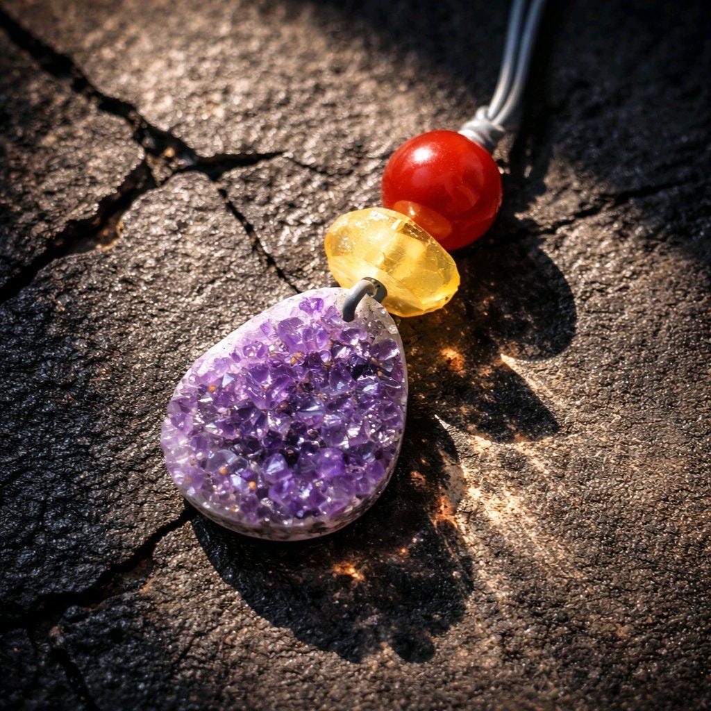 Amethyst Necklace Natural Crystal Druzy Pendant, Chunky Carnelian Geometric Jewelry for Men Women with Adjustable Leather Cord up to 30