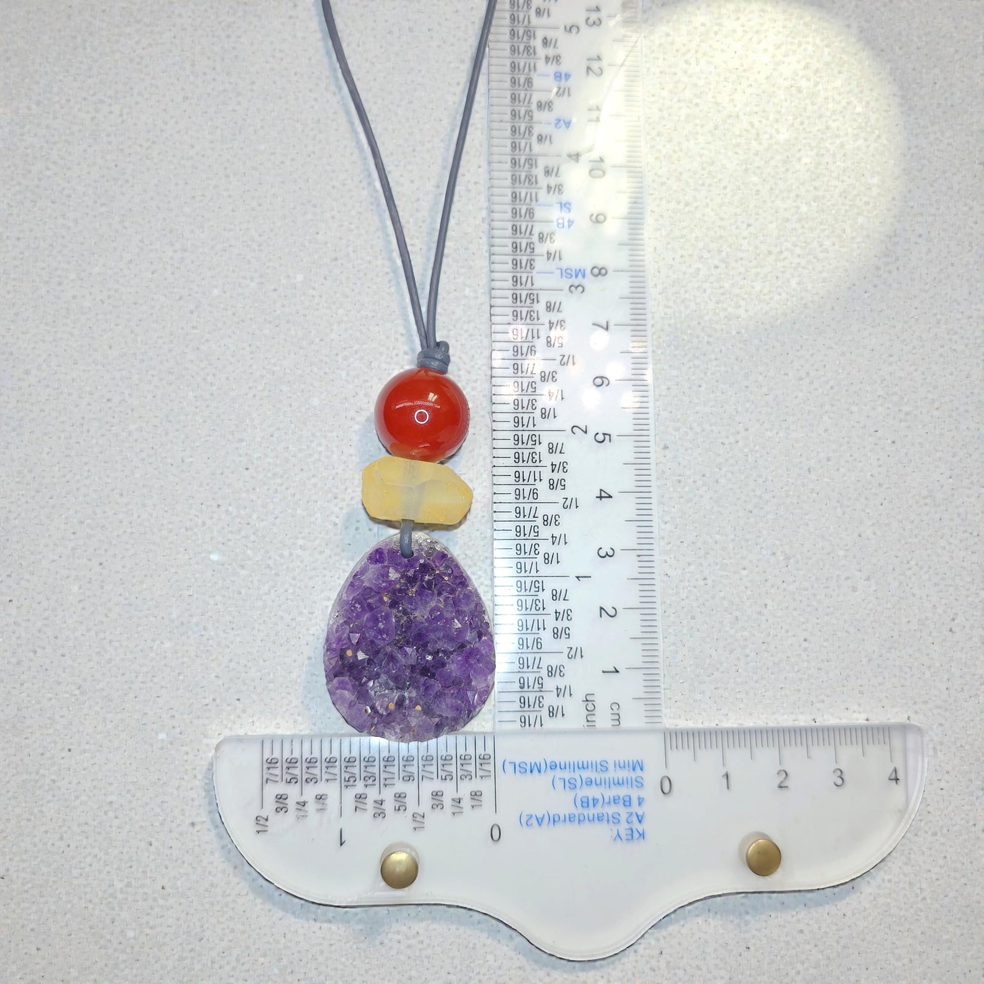 Amethyst Necklace Natural Crystal Druzy Pendant, Chunky Carnelian Geometric Jewelry for Men Women with Adjustable Leather Cord up to 30