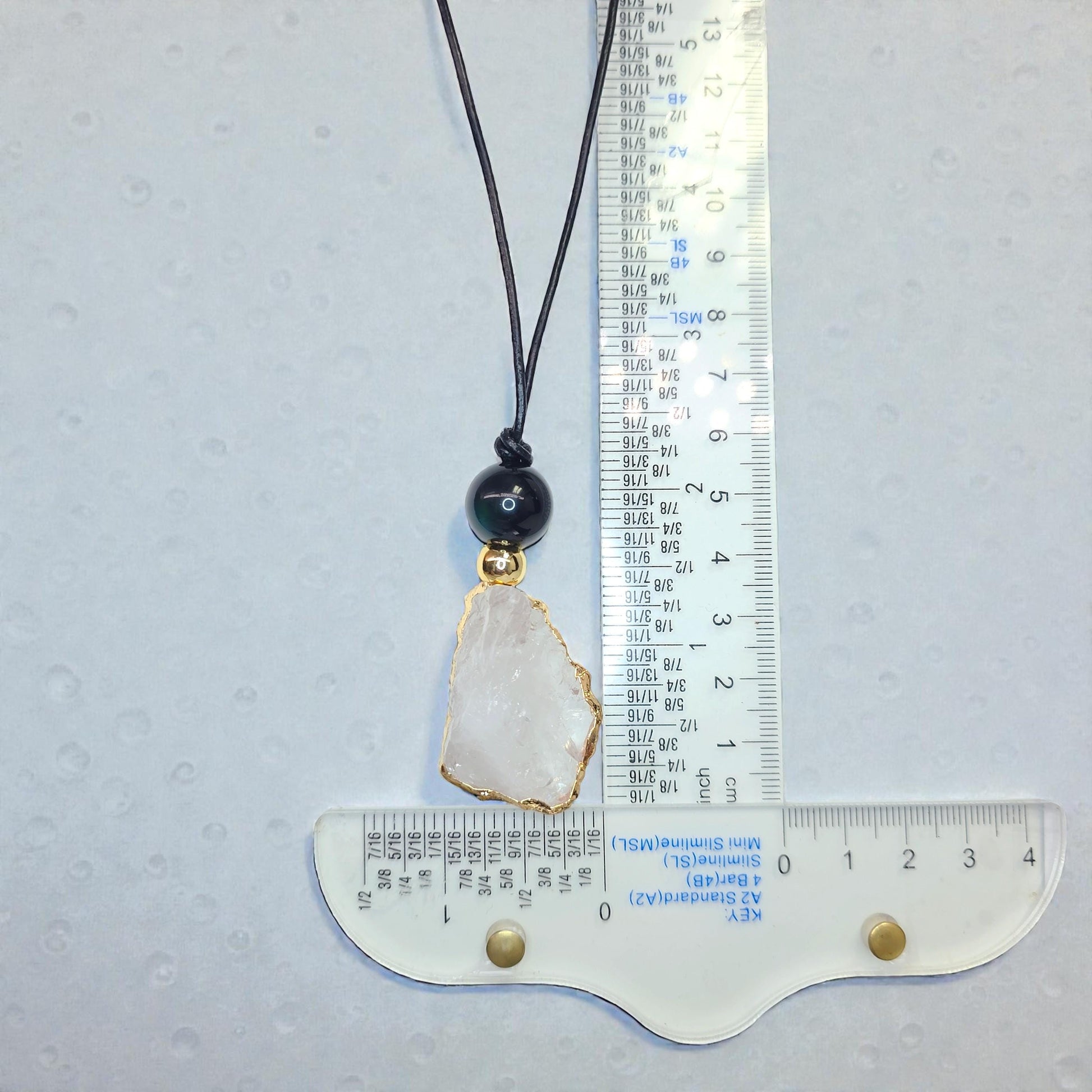 Clear Quartz Pendant Necklace, Chunky Geometric Obsidian Healing Crystal Jewelry, Adjustable Leather Cord