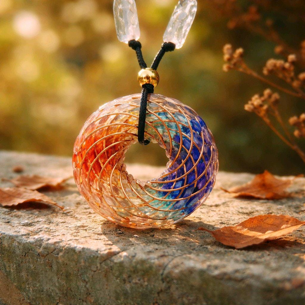 7 Chakra Rodin Coil Necklace Healing Crystal Orgone Energy Pendant Chunky Yoga Jewelry for Protection with Adjustable Leather Cord