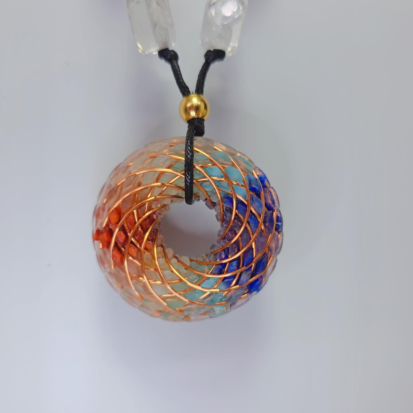 7 Chakra Rodin Coil Necklace Healing Crystal Orgone Energy Pendant Chunky Yoga Jewelry for Protection with Adjustable Leather Cord