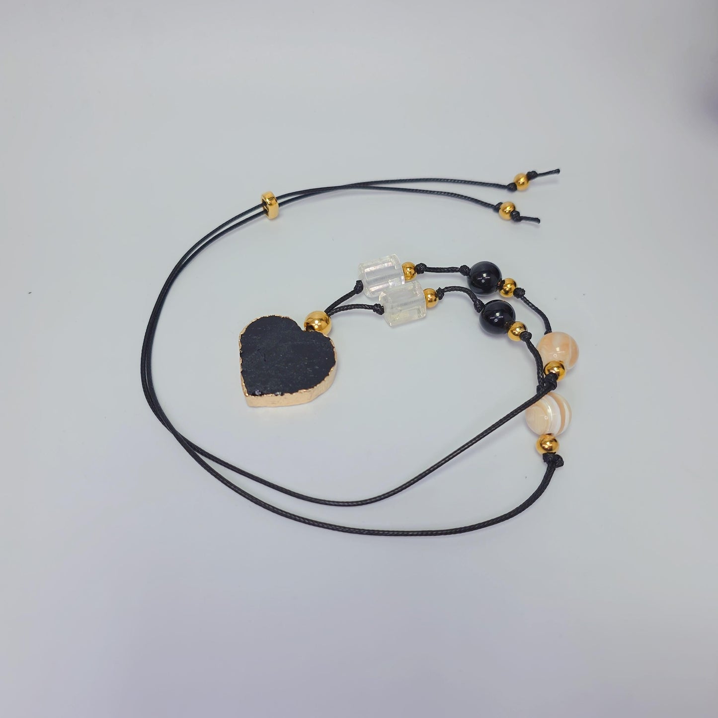 Black Tourmaline Necklace Heart Crystal Protection Jewelry for Her Chunky Raw Stone Pendant Gift with Adjustable Chain