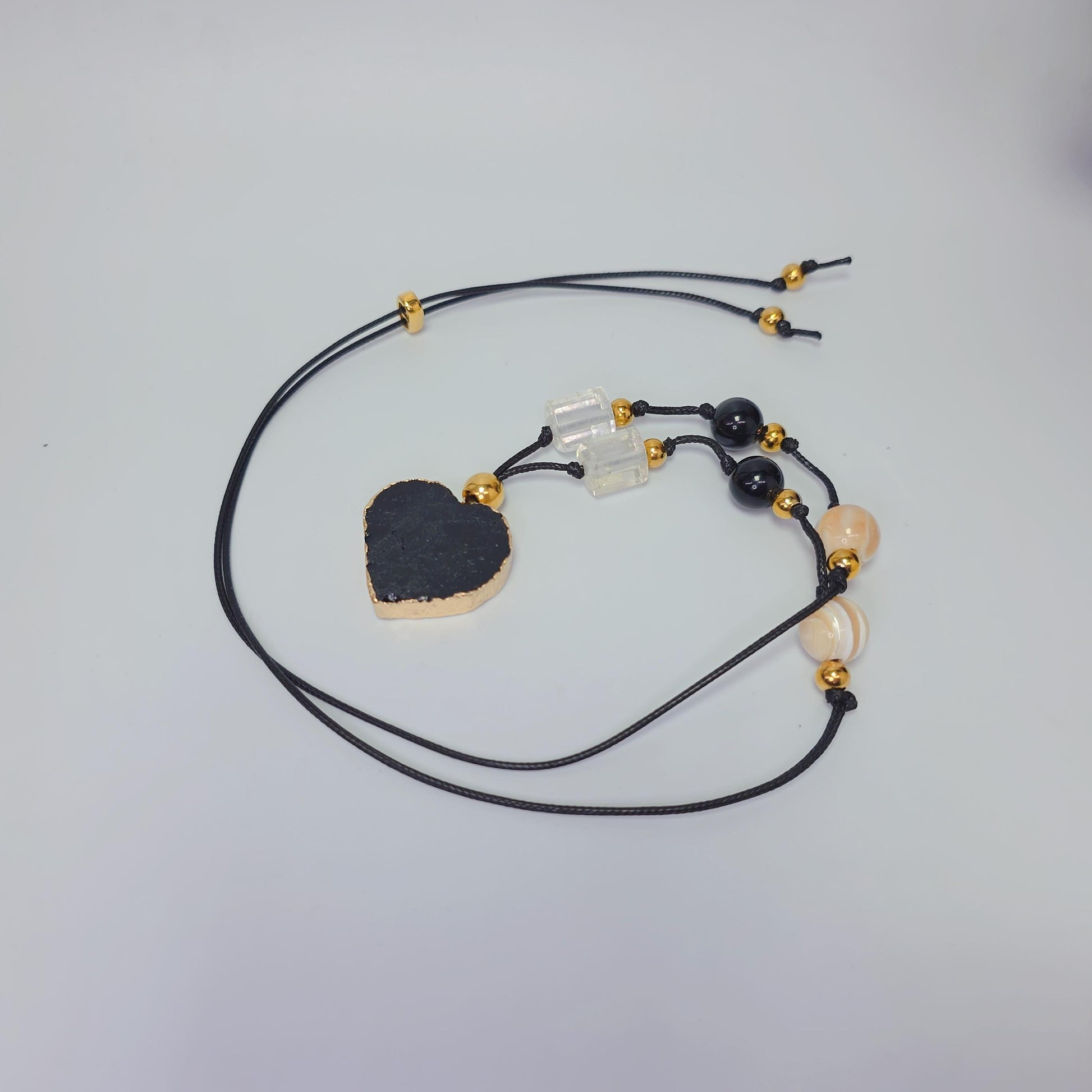 Black Tourmaline Necklace Heart Crystal Protection Jewelry for Her Chunky Raw Stone Pendant Gift with Adjustable Chain