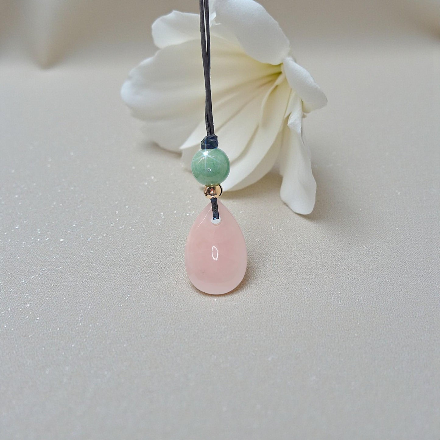 Rose Quartz Necklace Natural Aventurine Crystal Healing Jewelry for Her Unique Chunky Teardrop Pendant with Adjustable Vegan Cord