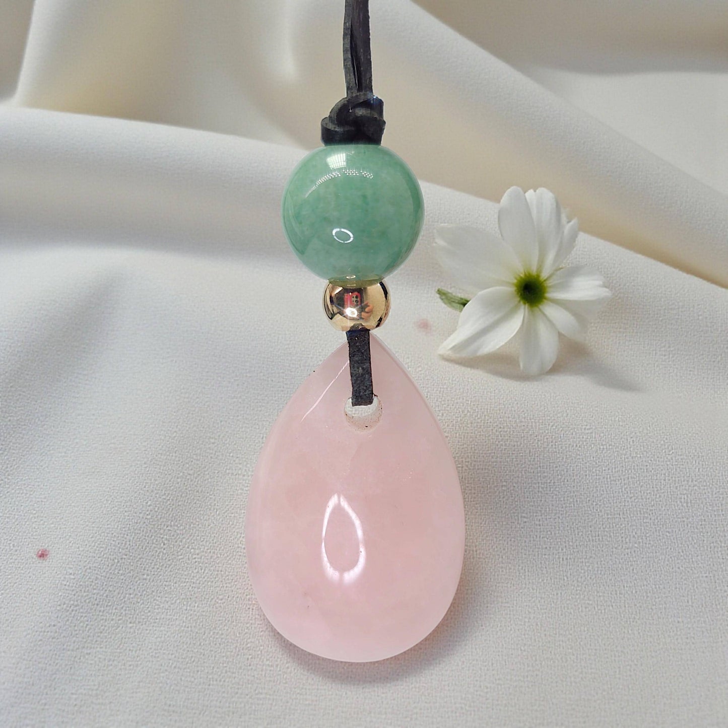 Rose Quartz Necklace Natural Aventurine Crystal Healing Jewelry for Her Unique Chunky Teardrop Pendant with Adjustable Vegan Cord