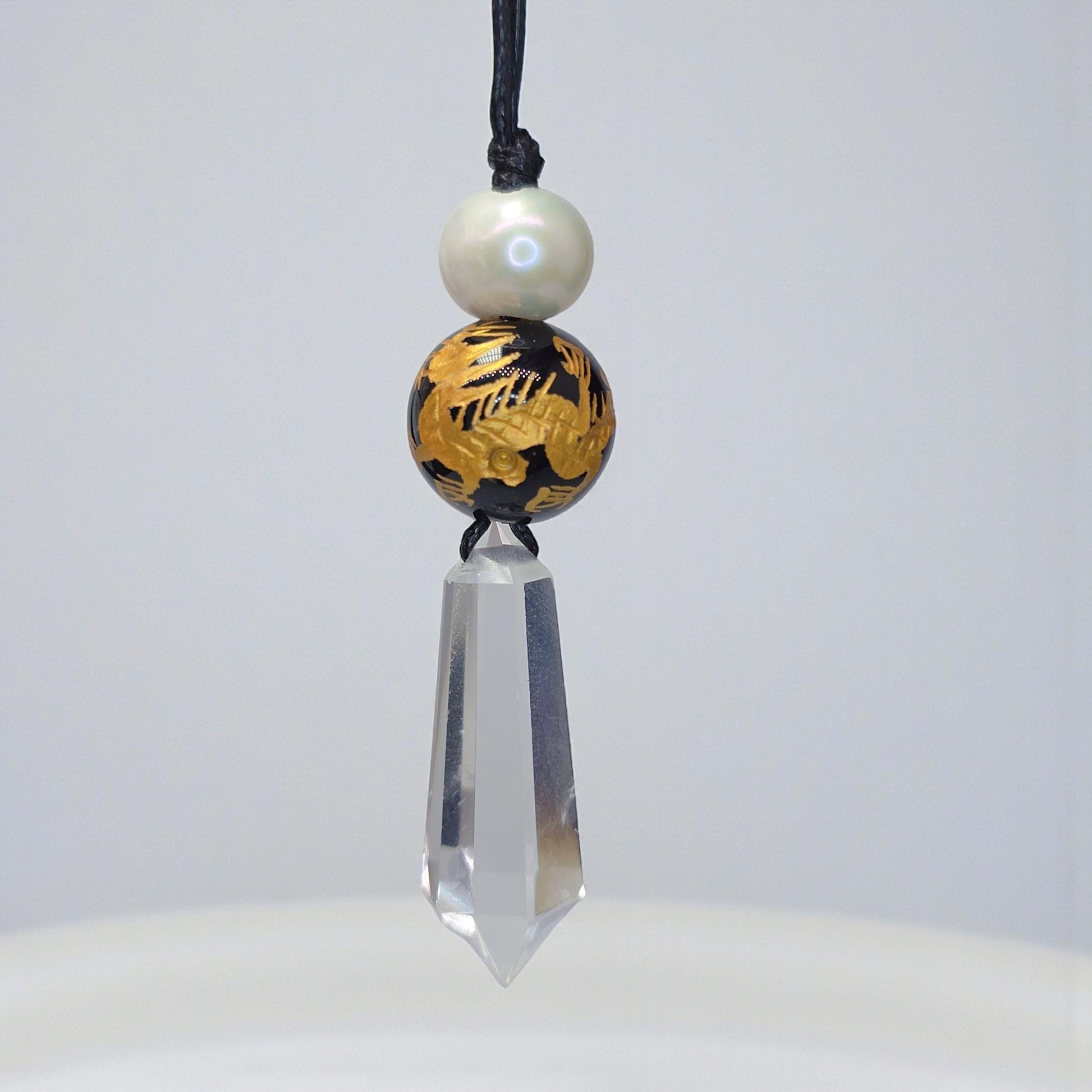 Clear Quartz Dragon Necklace, Black Onyx Chunky Geometric Pendant, Personalized Birthstone Jewelry for Men Women, Adjustable Leather Cord