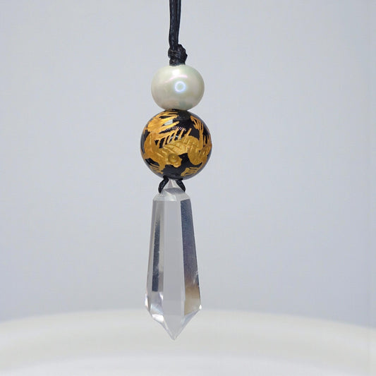 Clear Quartz Dragon Necklace, Black Onyx Chunky Geometric Pendant, Personalized Birthstone Jewelry for Men Women, Adjustable Leather Cord