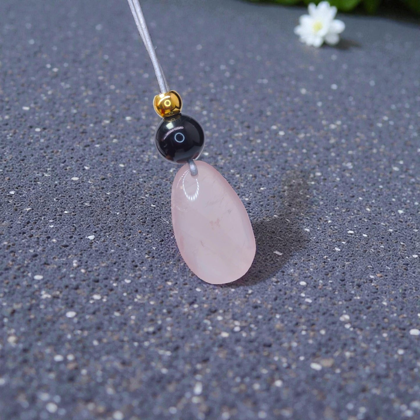 Rose Quartz Obsidian Necklace, Chunky Geometric Pink Crystal Jewelry, January Birthstone Love Gift, Adjustable Leather Cord