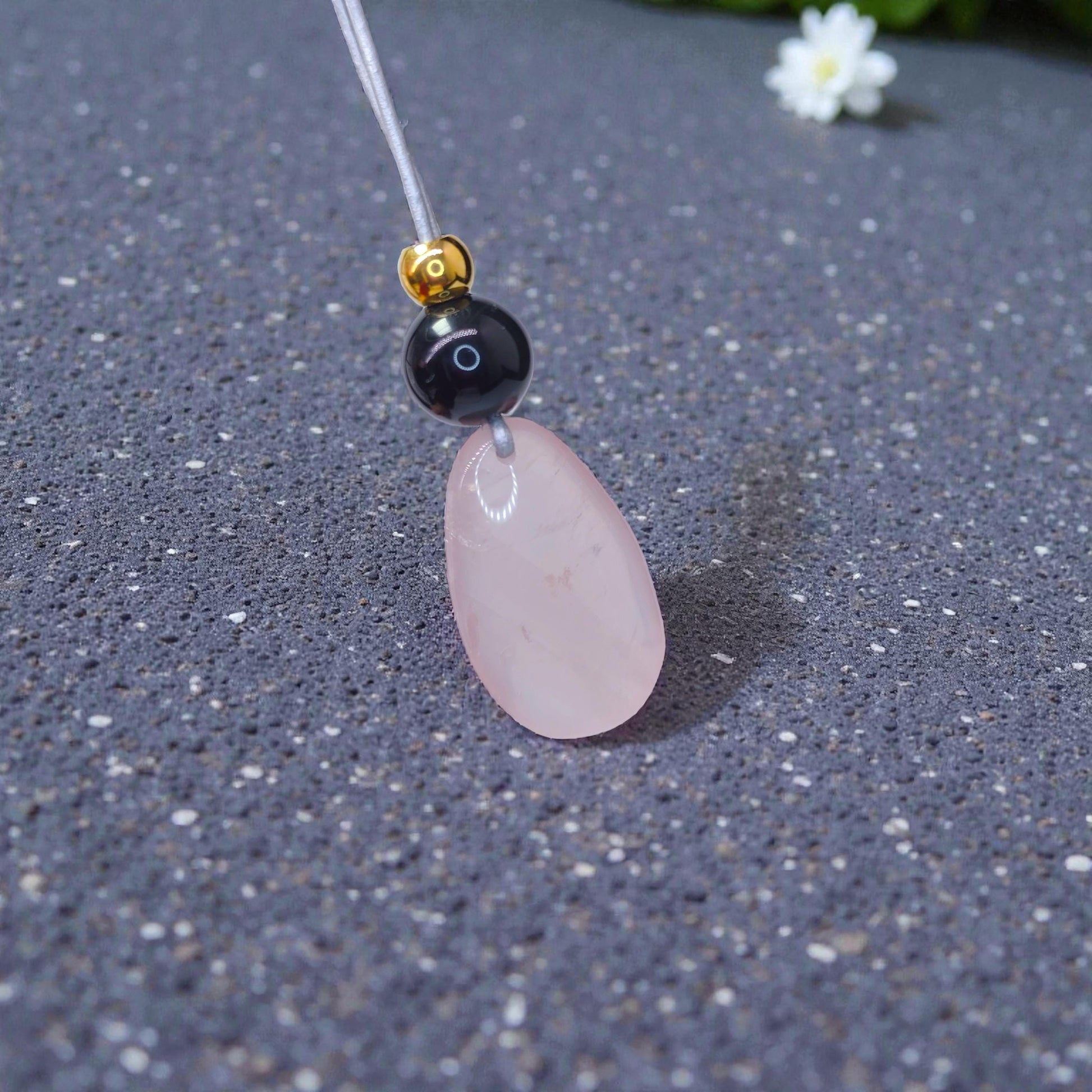 Rose Quartz Obsidian Necklace, Chunky Geometric Pink Crystal Jewelry, January Birthstone Love Gift, Adjustable Leather Cord