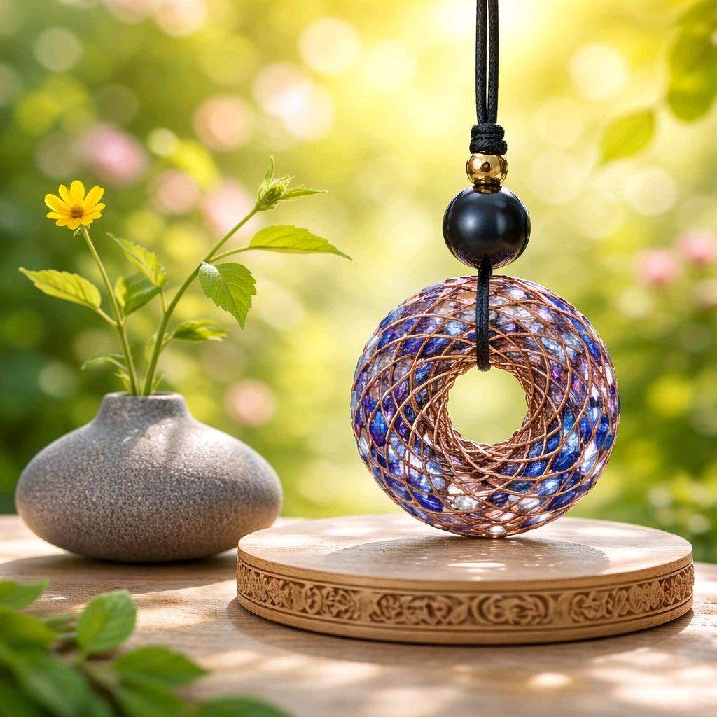 Rodin Coil Orgone Pendant Necklace, Chunky Lapis Lazuli Reiki Jewelry, Meditation Protection Gift, Adjustable Vegan Cord