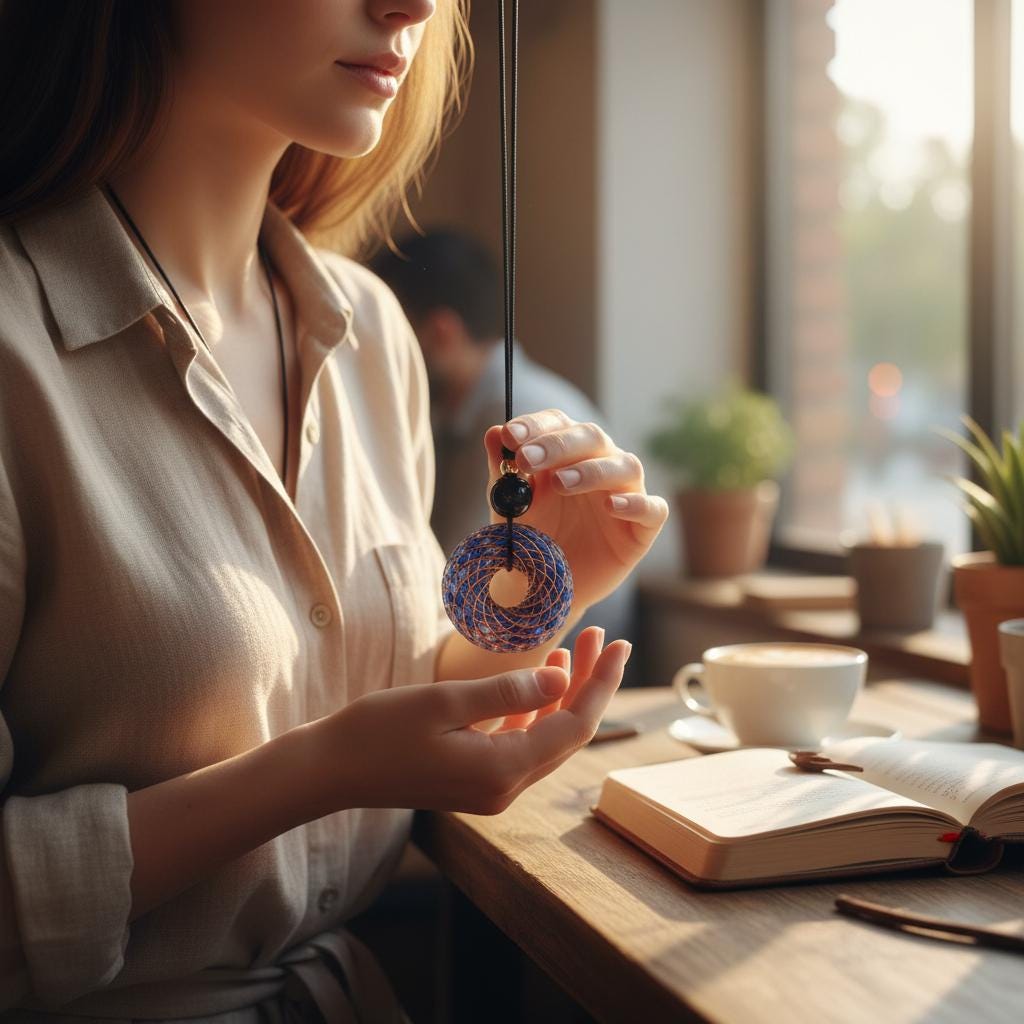 Rodin Coil Orgone Pendant Necklace, Chunky Lapis Lazuli Reiki Jewelry, Meditation Protection Gift, Adjustable Vegan Cord