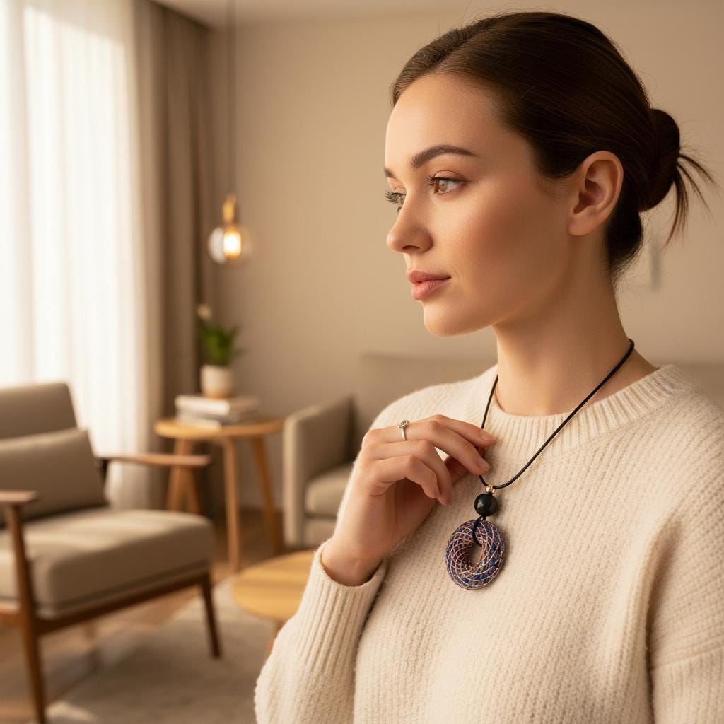 Rodin Coil Orgone Pendant Necklace, Chunky Lapis Lazuli Reiki Jewelry, Meditation Protection Gift, Adjustable Vegan Cord