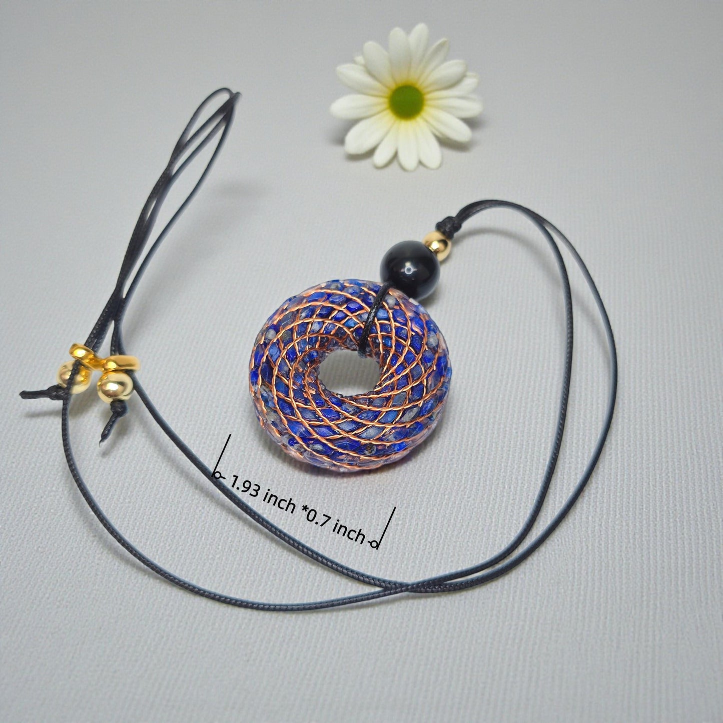 Rodin Coil Orgone Pendant Necklace, Chunky Lapis Lazuli Reiki Jewelry, Meditation Protection Gift, Adjustable Vegan Cord