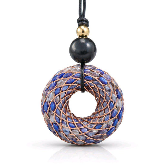 Rodin Coil Orgone Pendant Necklace, Chunky Lapis Lazuli Reiki Jewelry, Meditation Protection Gift, Adjustable Vegan Cord