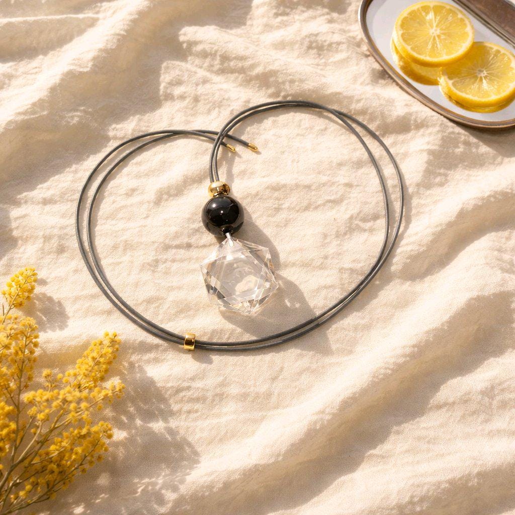 Clear Quartz Hexagram Star Necklace, Chunky Black Obsidian Stone Protection Amulet Jewelry for Men Women, Adjustable Leather Cord