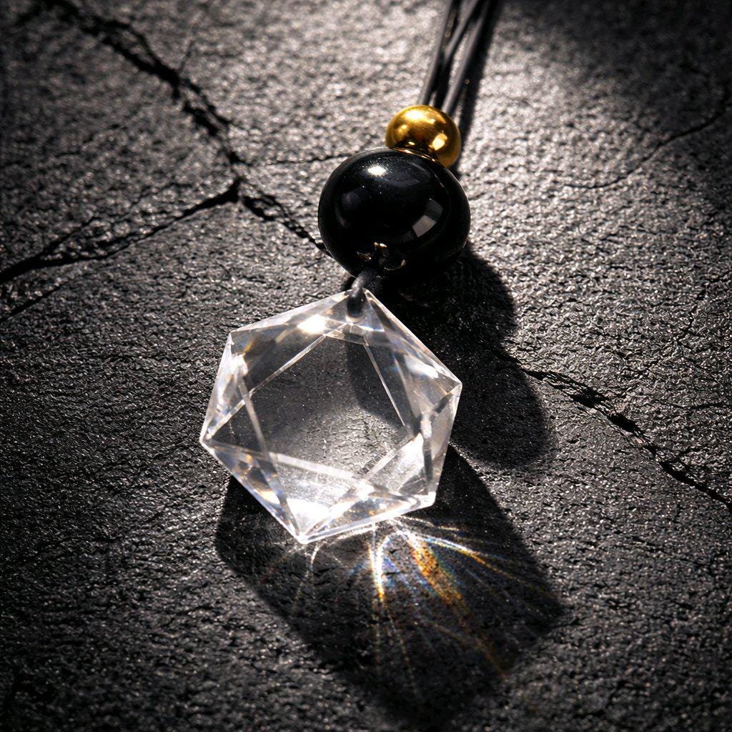 Clear Quartz Hexagram Star Necklace, Chunky Black Obsidian Stone Protection Amulet Jewelry for Men Women, Adjustable Leather Cord