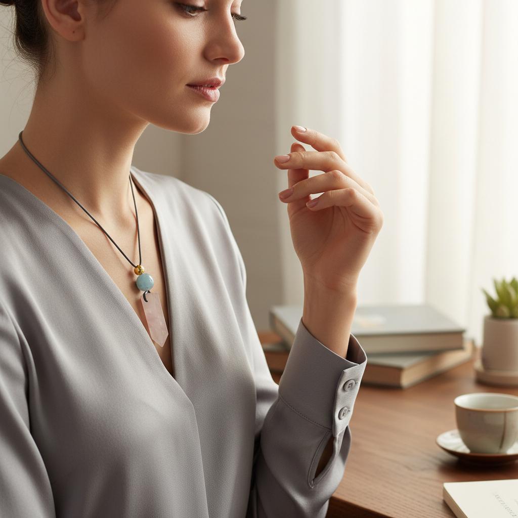 Natural Rose Quartz Necklace Crystal Point & Aquamarine Geometric Pendant, Pink Chunky Gemstone Jewelry Adjustable Leather for Men and Women