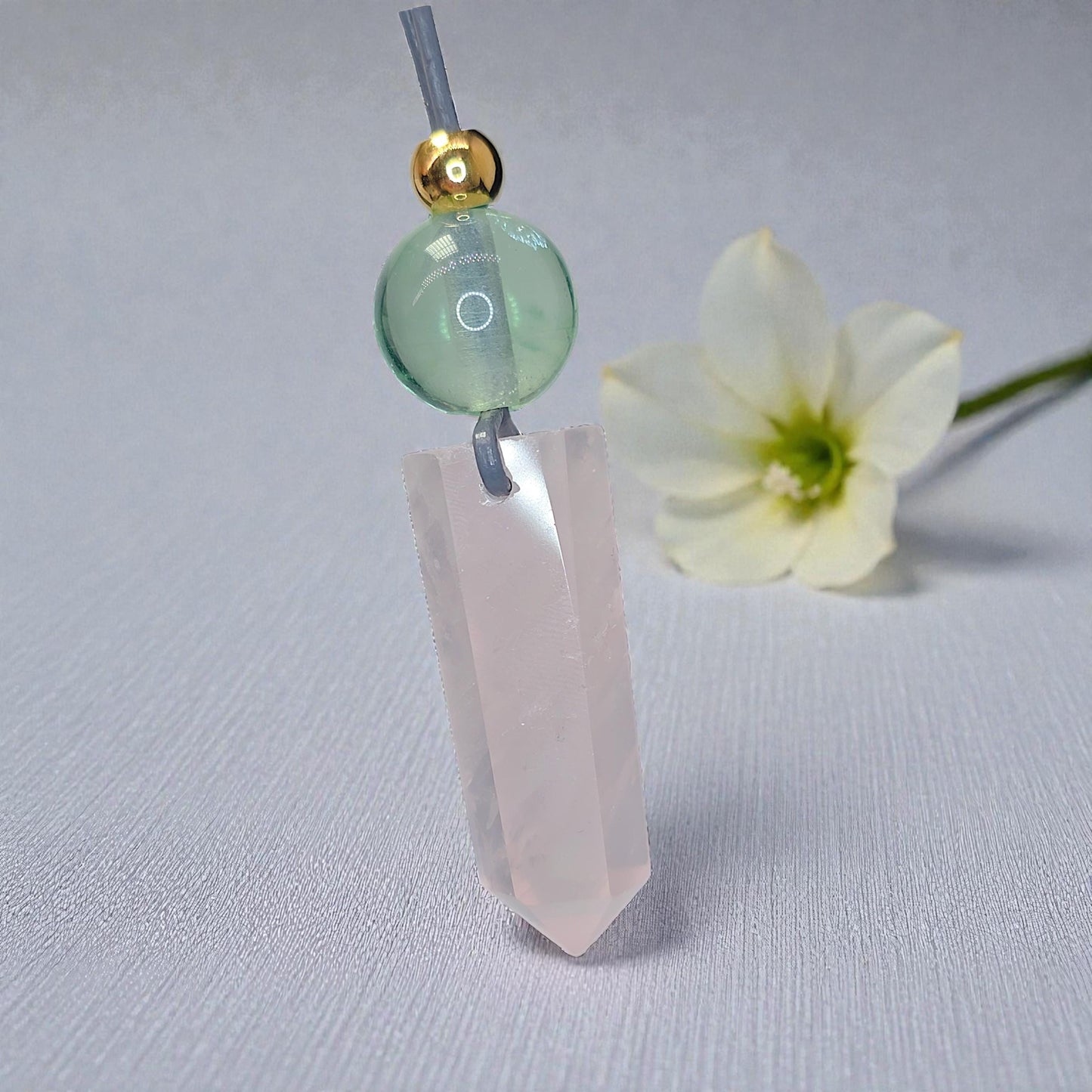 Rose Quartz Point Necklace, Chunky Natural Green Fluorite Crystal Hexagonal Wand Pendant for Women Men, Adjustable Leather Cord