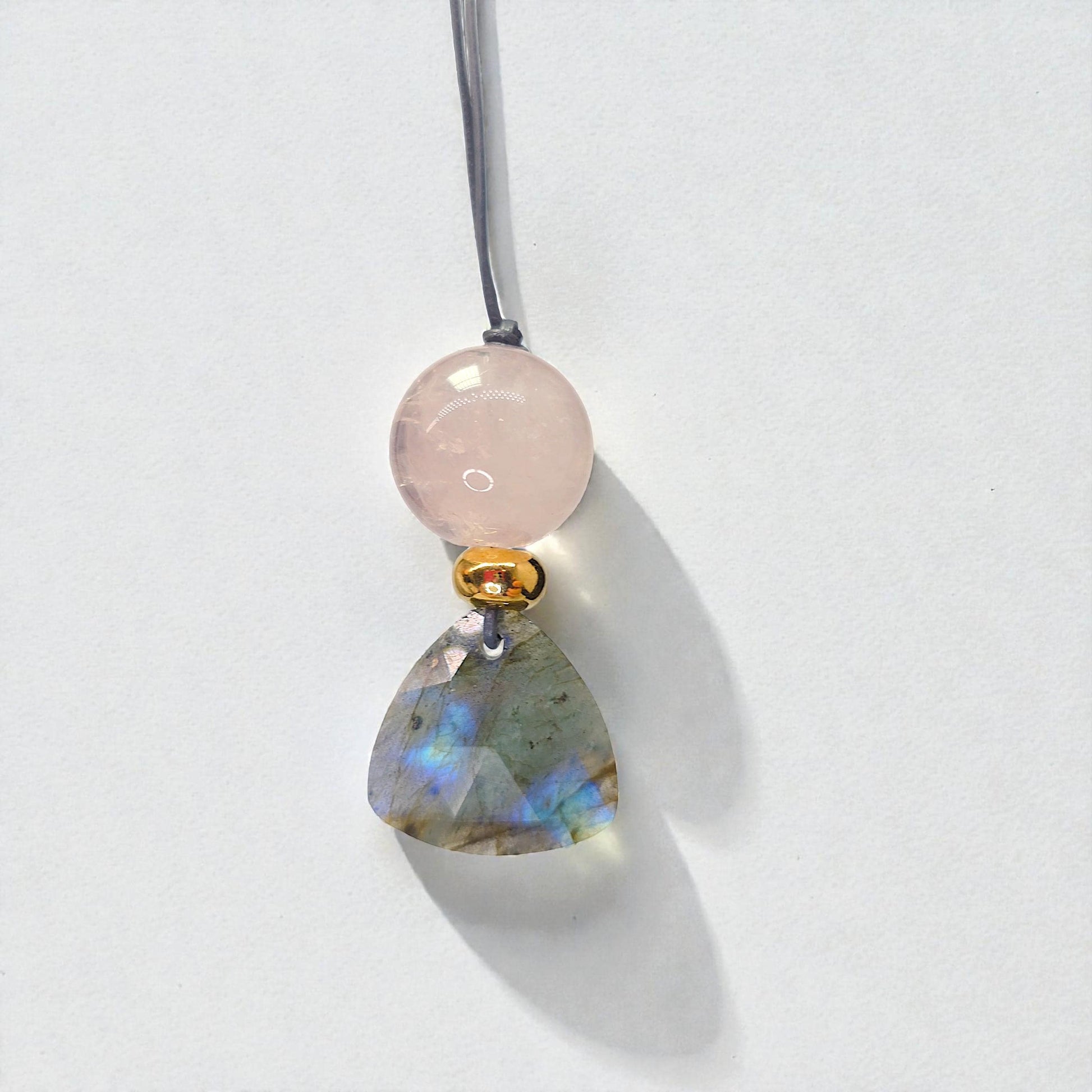 Labradorite Rose Quartz Necklace Natural Crystal Chunky Stone Jewelry for Women Spiritual Protection Adjustable Leather Cord up to 24 inches