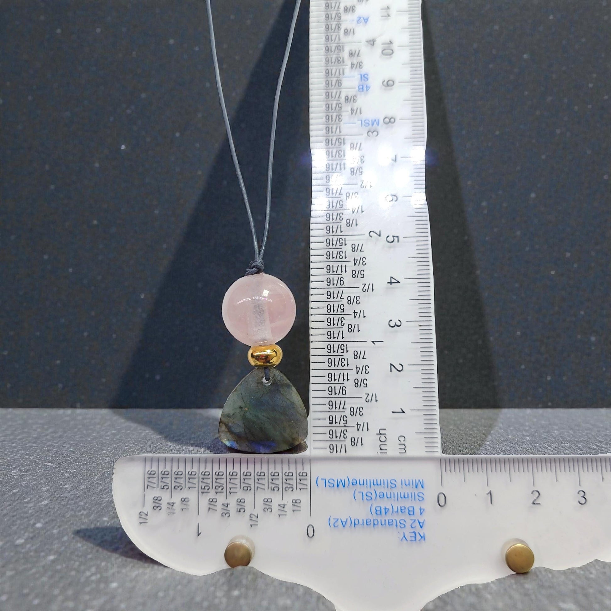 Labradorite Rose Quartz Necklace Natural Crystal Chunky Stone Jewelry for Women Spiritual Protection Adjustable Leather Cord up to 24 inches