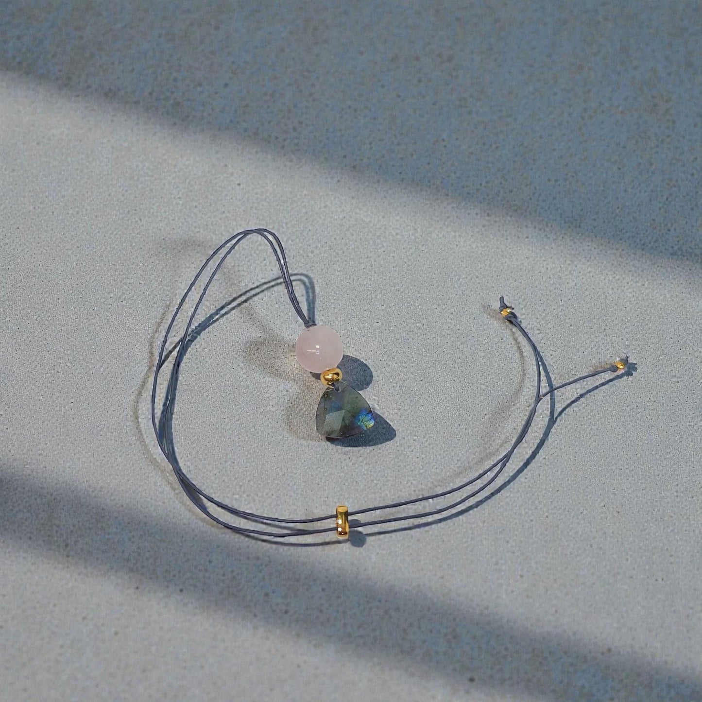 Labradorite Rose Quartz Necklace Natural Crystal Chunky Stone Jewelry for Women Spiritual Protection Adjustable Leather Cord up to 24 inches