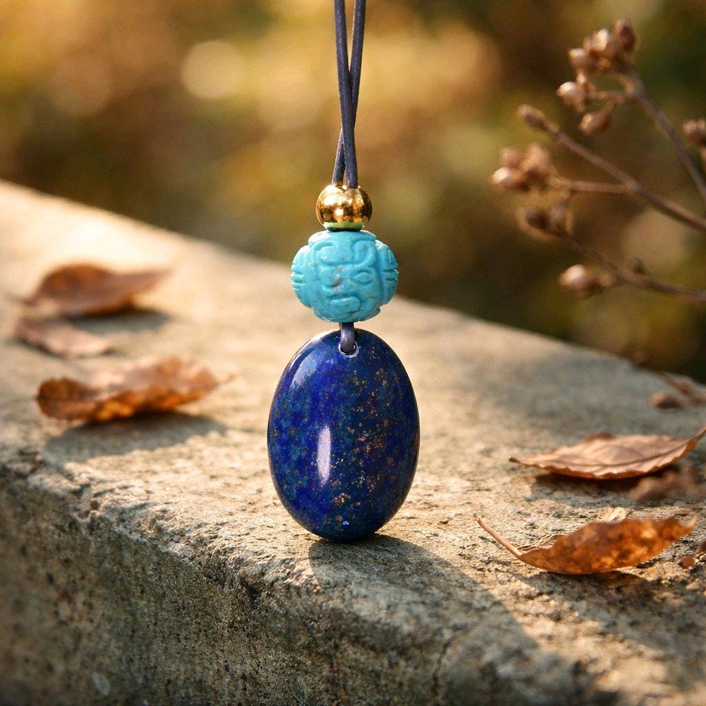 Lapis Lazuli Necklace Turquoise Natural Crystal Chunky Stone Jewelry for Men Women Protection Talisman Adjustable Leather Cord