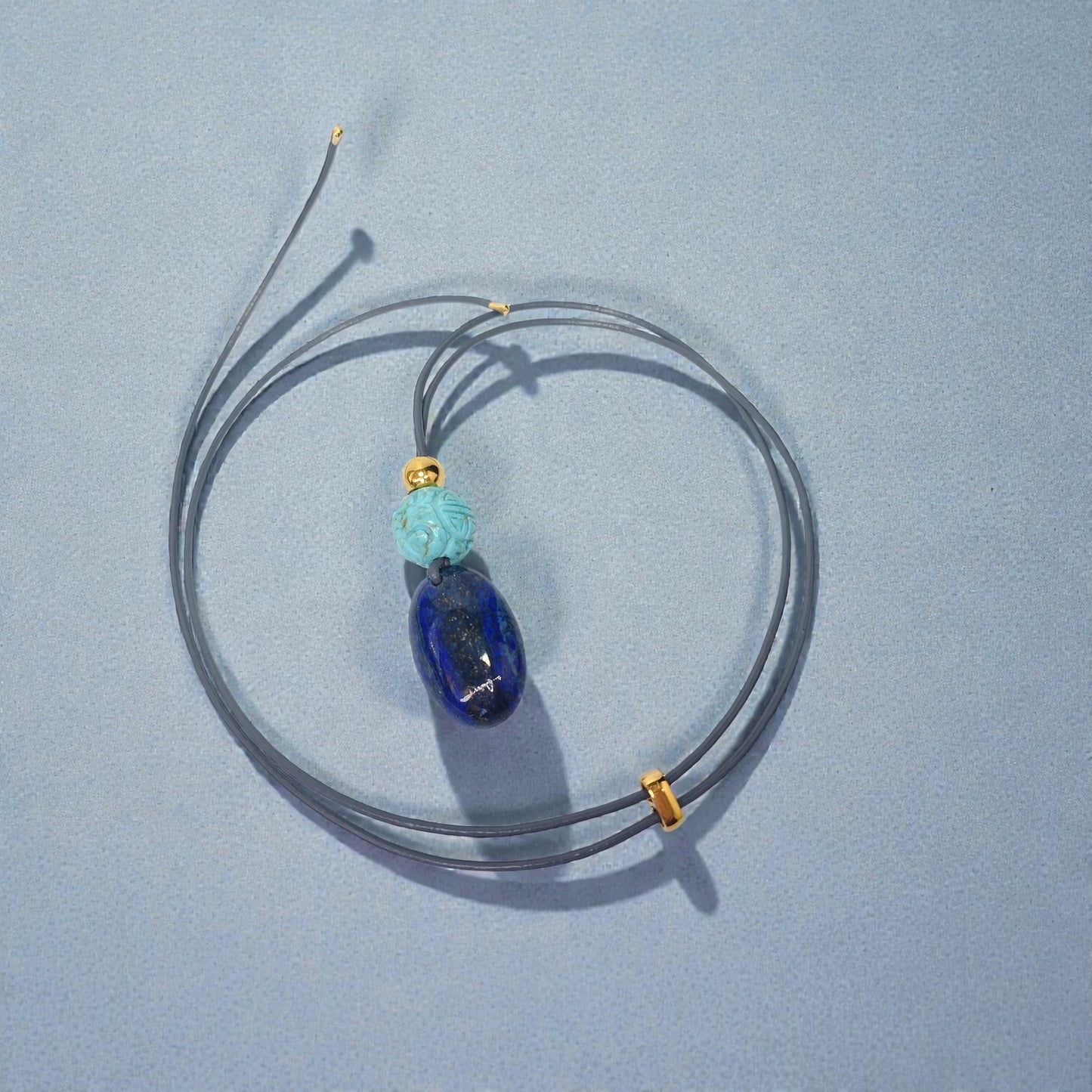 Lapis Lazuli Necklace Turquoise Natural Crystal Chunky Stone Jewelry for Men Women Protection Talisman Adjustable Leather Cord