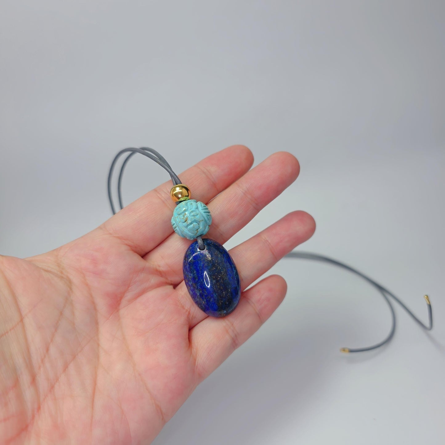 Lapis Lazuli Necklace Turquoise Natural Crystal Chunky Stone Jewelry for Men Women Protection Talisman Adjustable Leather Cord
