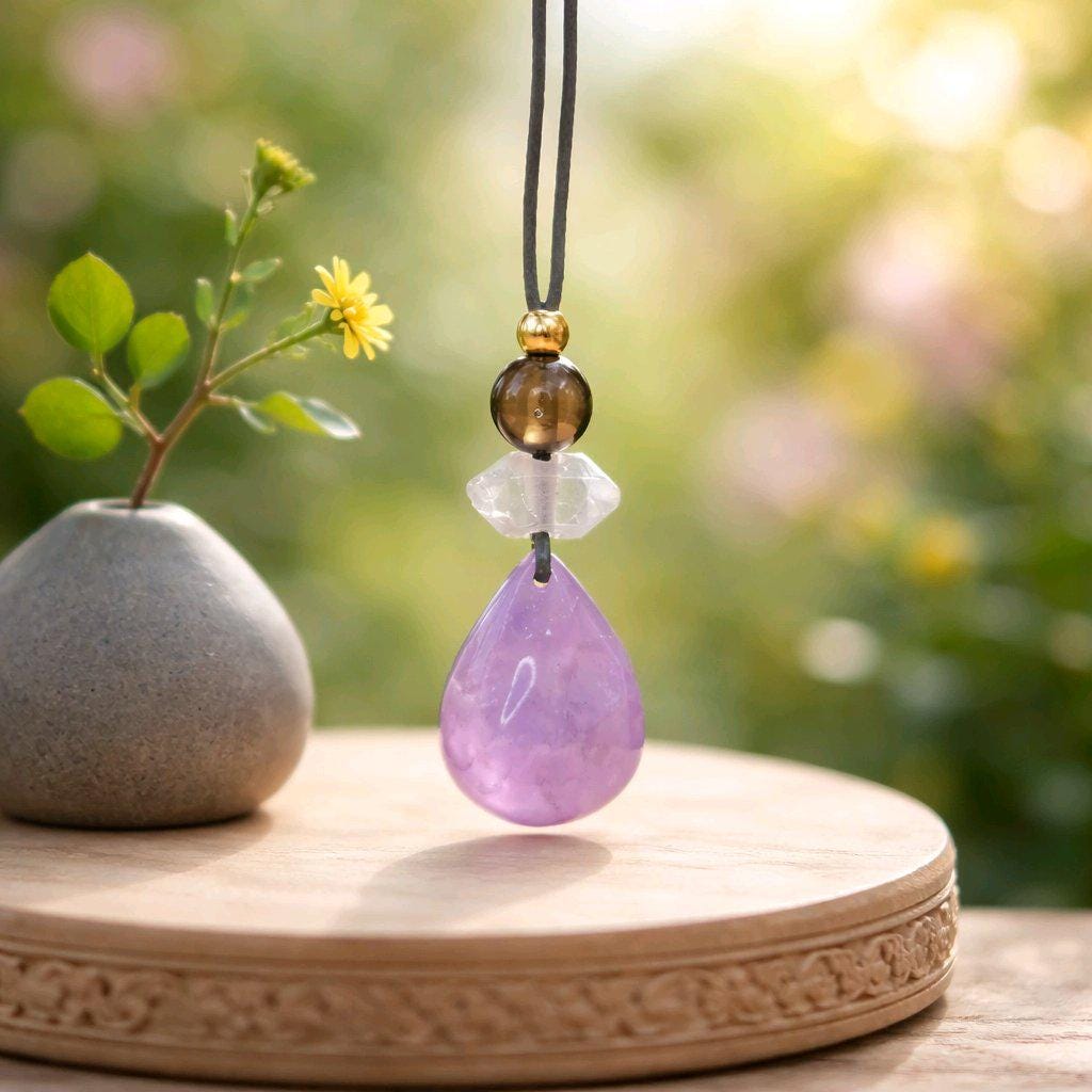 Amethyst Necklace Natural Crystal Chunky Smoky Quartz Pendant for Men Women Spiritual Healing Jewelry Adjustable Leather Cord