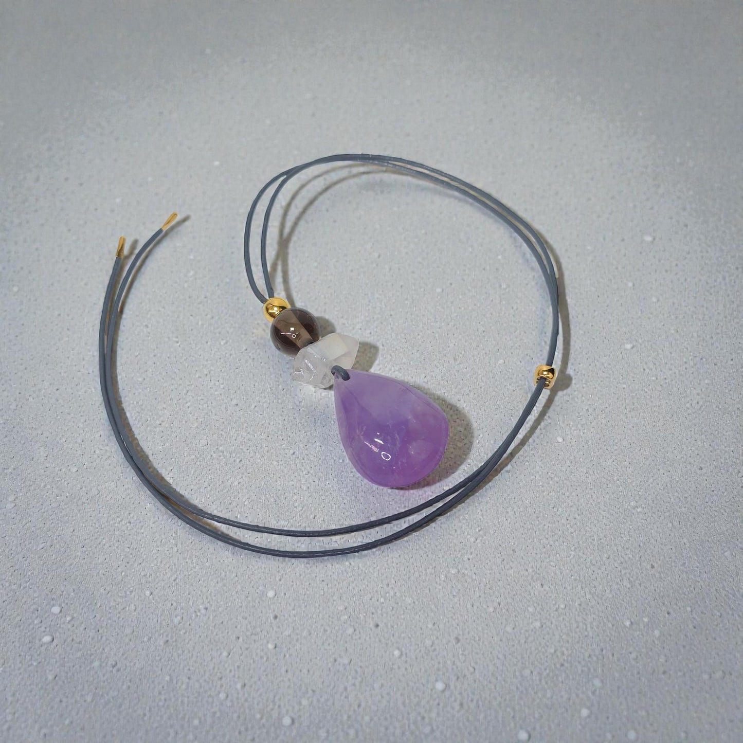 Amethyst Necklace Natural Crystal Chunky Smoky Quartz Pendant for Men Women Spiritual Healing Jewelry Adjustable Leather Cord