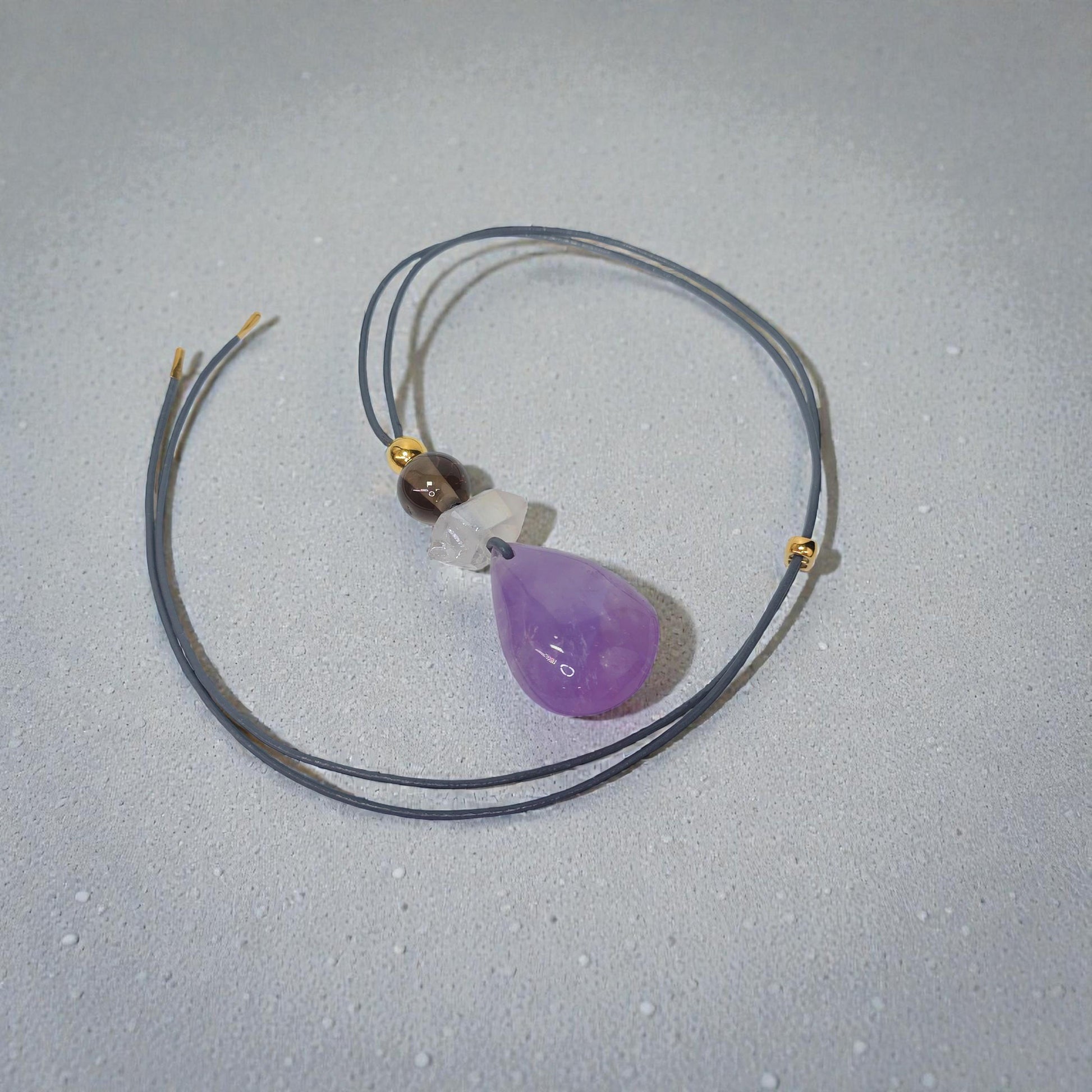 Amethyst Necklace Natural Crystal Chunky Smoky Quartz Pendant for Men Women Spiritual Healing Jewelry Adjustable Leather Cord