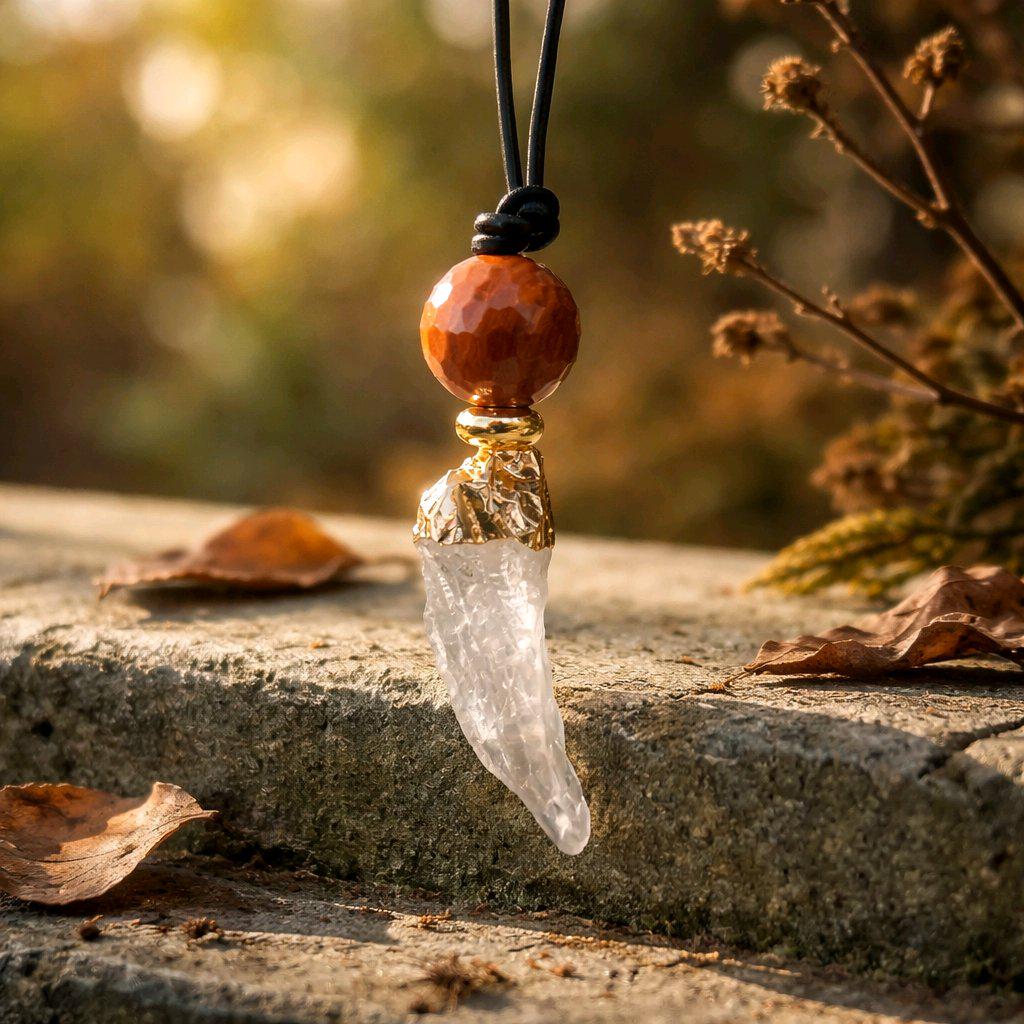 Raw Green Amethyst Necklace, Red Jasper Chunky Crystal Pendant, Boho Protection Jewelry, Healing Stone Gift, adjustable leather cord