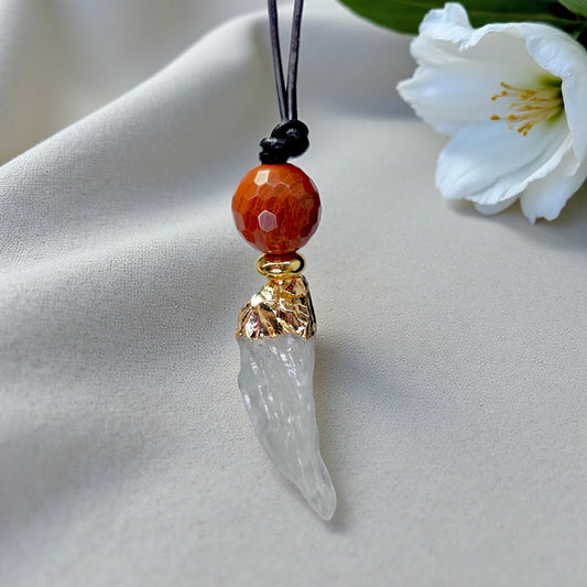 Raw Green Amethyst Necklace, Red Jasper Chunky Crystal Pendant, Boho Protection Jewelry, Healing Stone Gift, adjustable leather cord