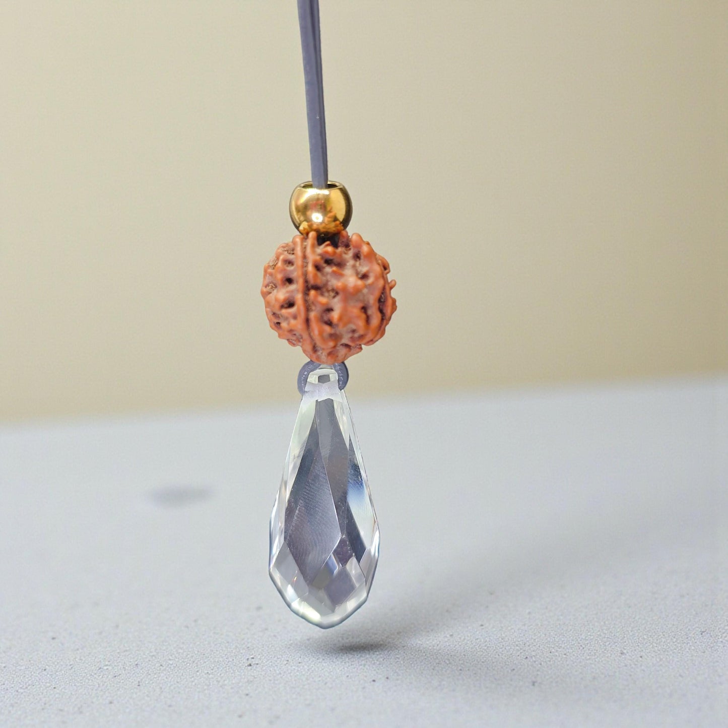 Clear Quartz Point Necklace, Chunky Rudraksha Seed Zen Jewelry, Spiritual Meditation Amulet Pendant, Adjustable Leather Cord