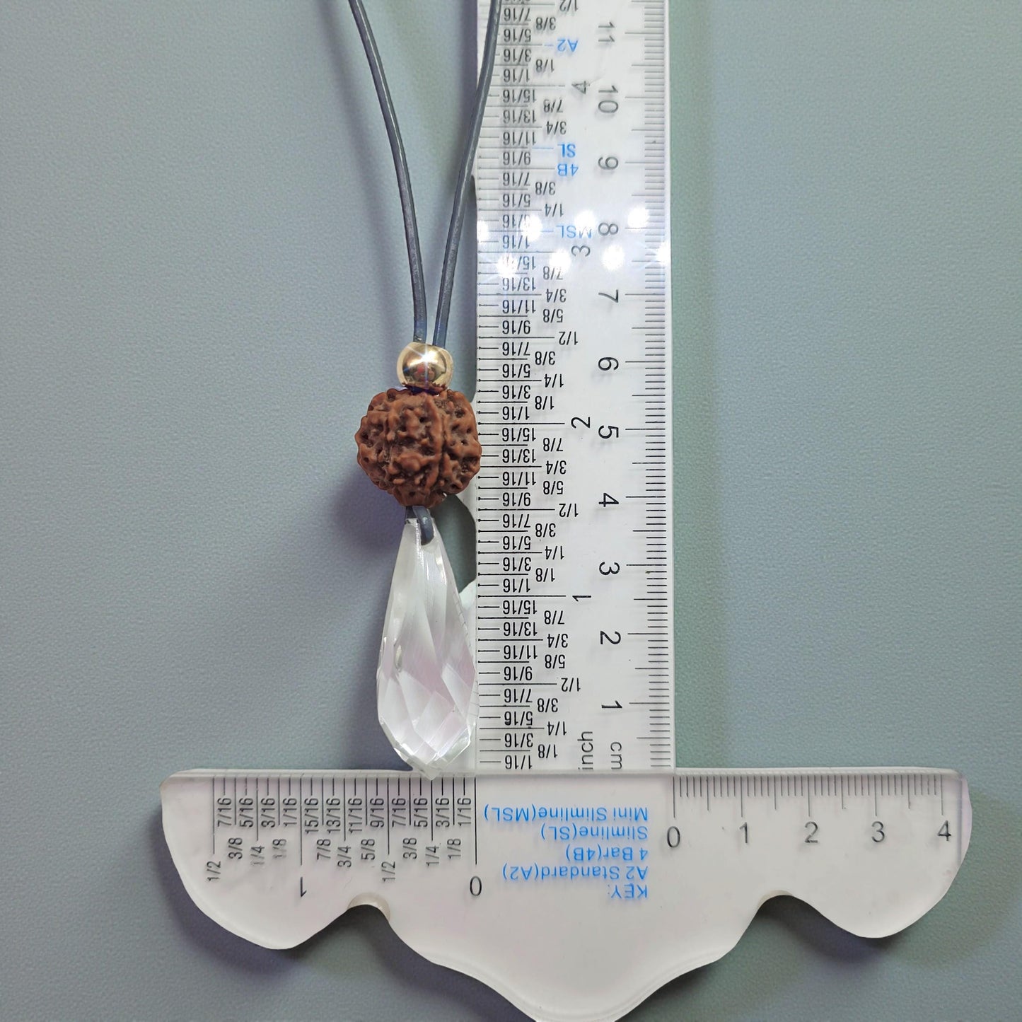 Clear Quartz Point Necklace, Chunky Rudraksha Seed Zen Jewelry, Spiritual Meditation Amulet Pendant, Adjustable Leather Cord