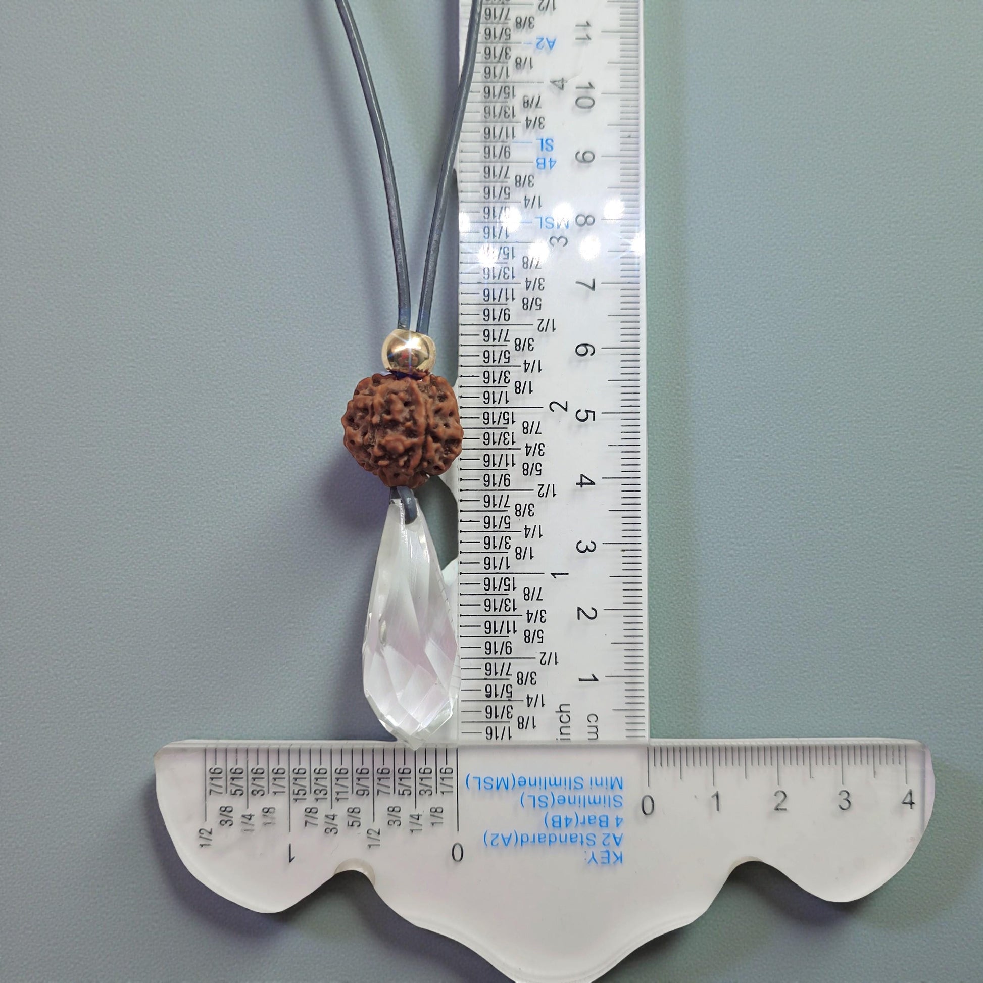 Clear Quartz Point Necklace, Chunky Rudraksha Seed Zen Jewelry, Spiritual Meditation Amulet Pendant, Adjustable Leather Cord