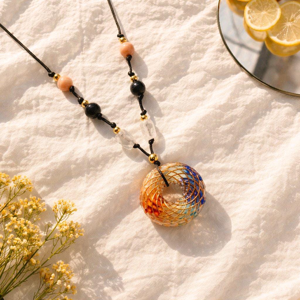 7 Chakra Rodin Coil Necklace Healing Crystal Orgone Energy Pendant Chunky Yoga Jewelry for Protection with Adjustable Leather Cord