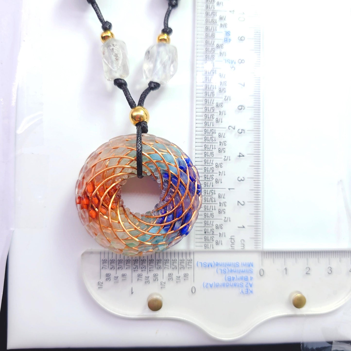 7 Chakra Rodin Coil Necklace Healing Crystal Orgone Energy Pendant Chunky Yoga Jewelry for Protection with Adjustable Leather Cord