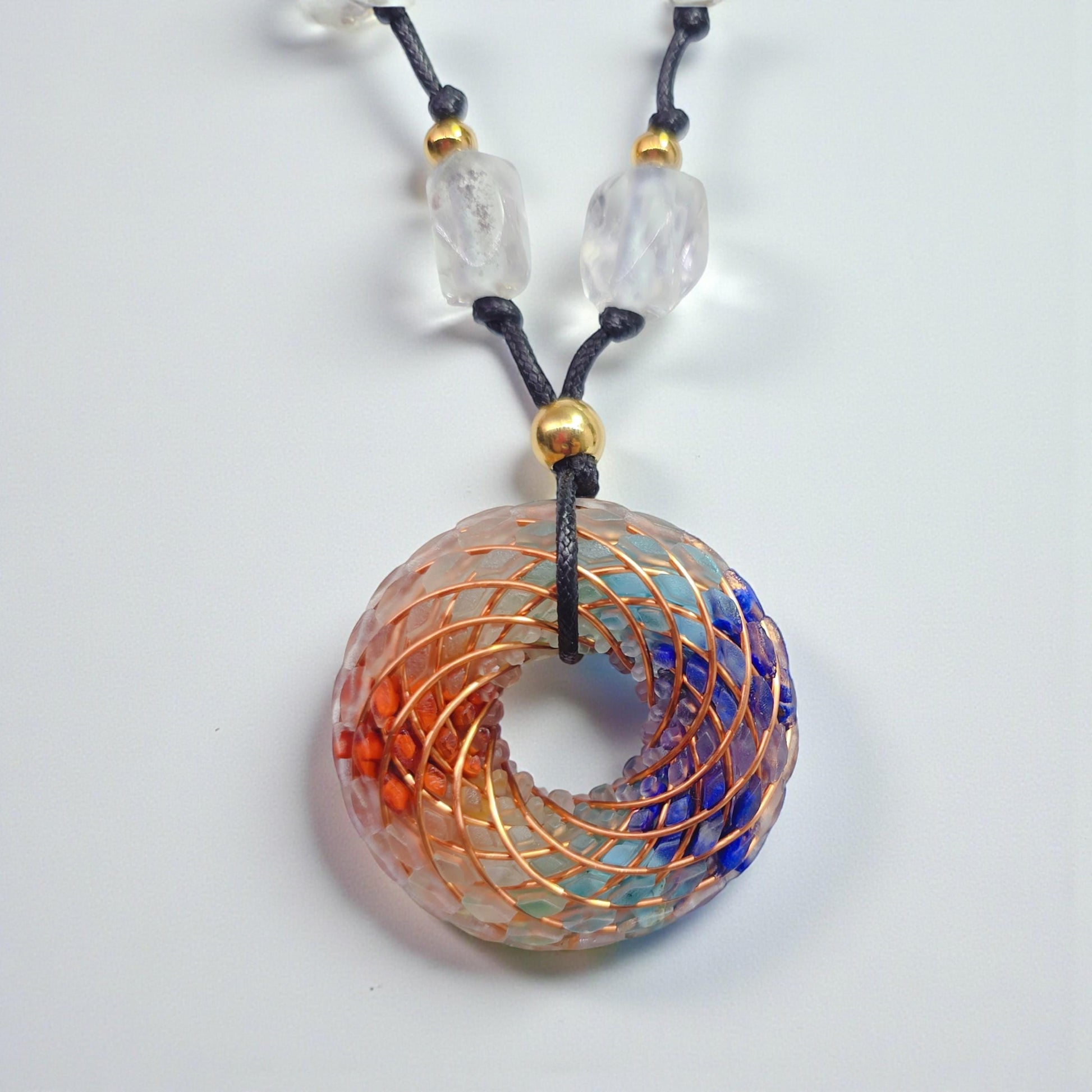 7 Chakra Rodin Coil Necklace Healing Crystal Orgone Energy Pendant Chunky Yoga Jewelry for Protection with Adjustable Leather Cord