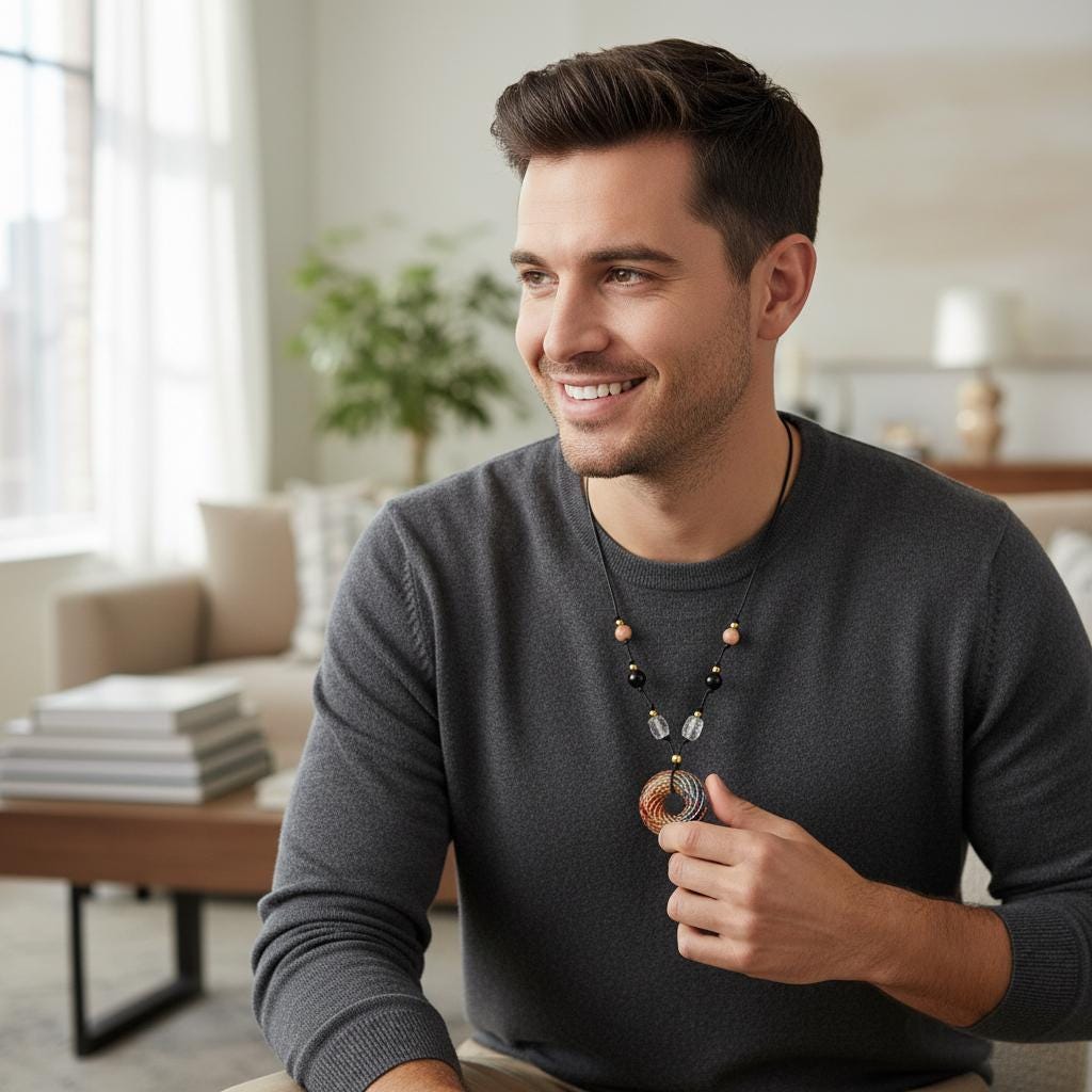 7 Chakra Rodin Coil Necklace Healing Crystal Orgone Energy Pendant Chunky Yoga Jewelry for Protection with Adjustable Leather Cord